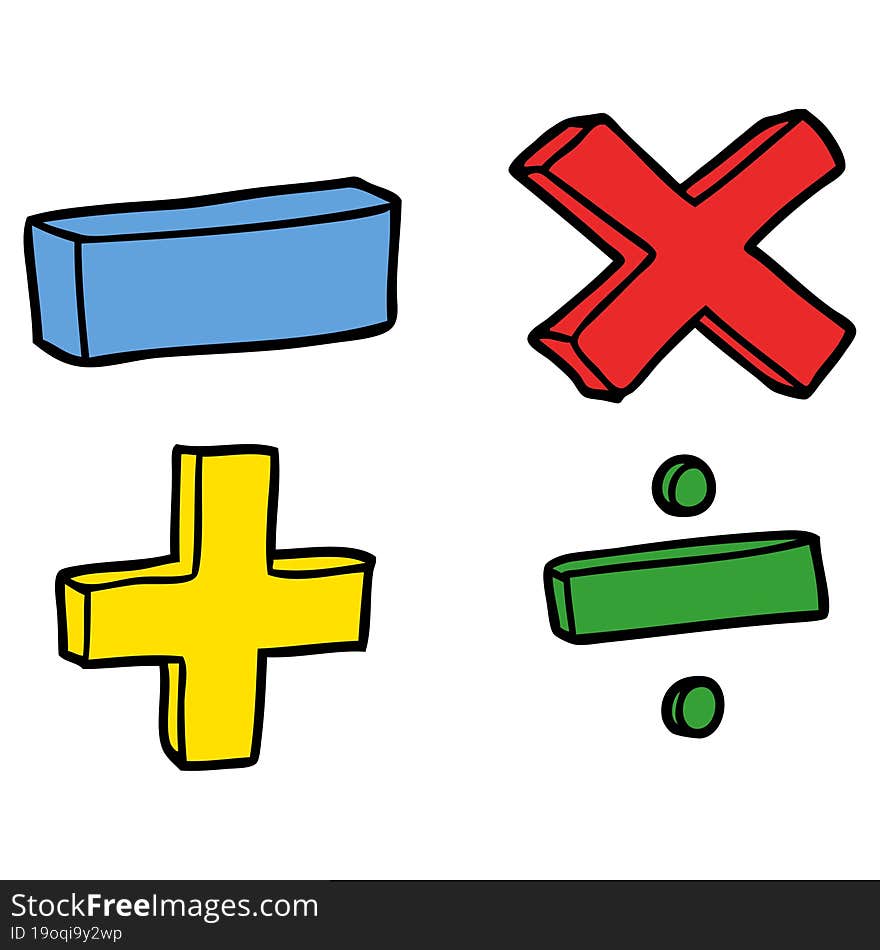 cartoon math symbols. cartoon math symbols