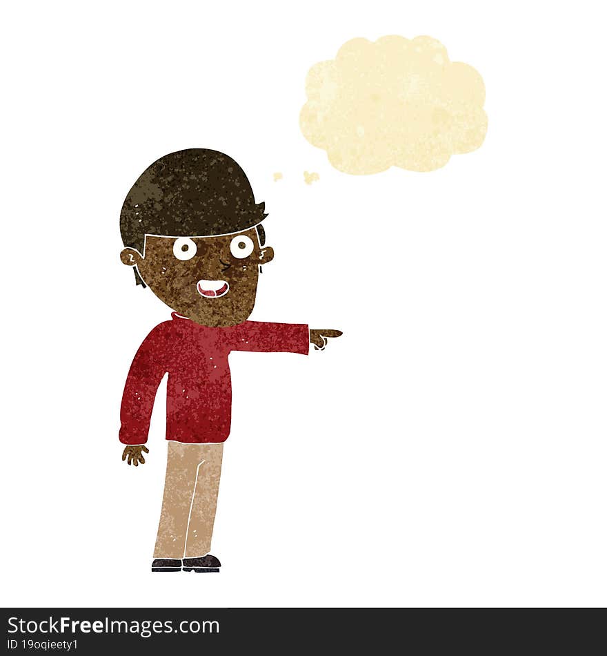 cartoon pointing man with thought bubble