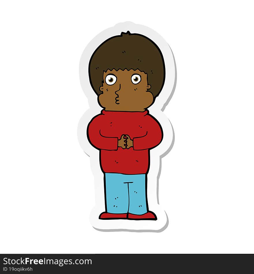 sticker of a cartoon shy boy