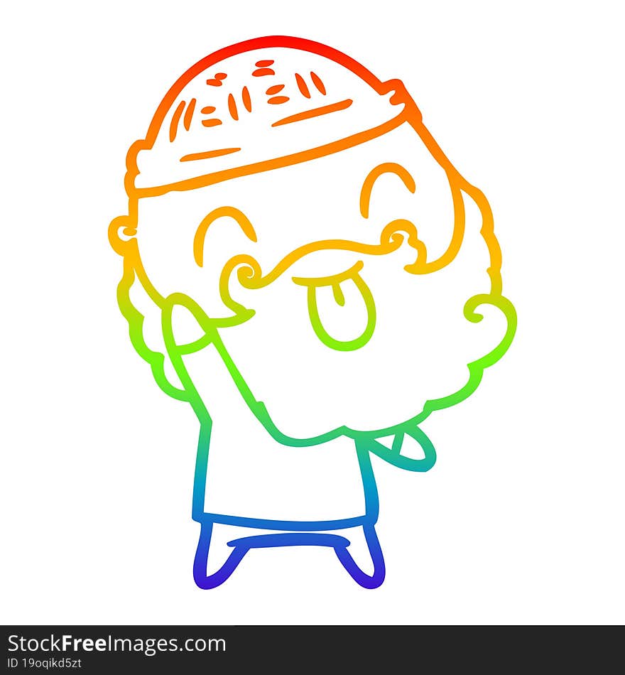 rainbow gradient line drawing man with beard sticking out tongue