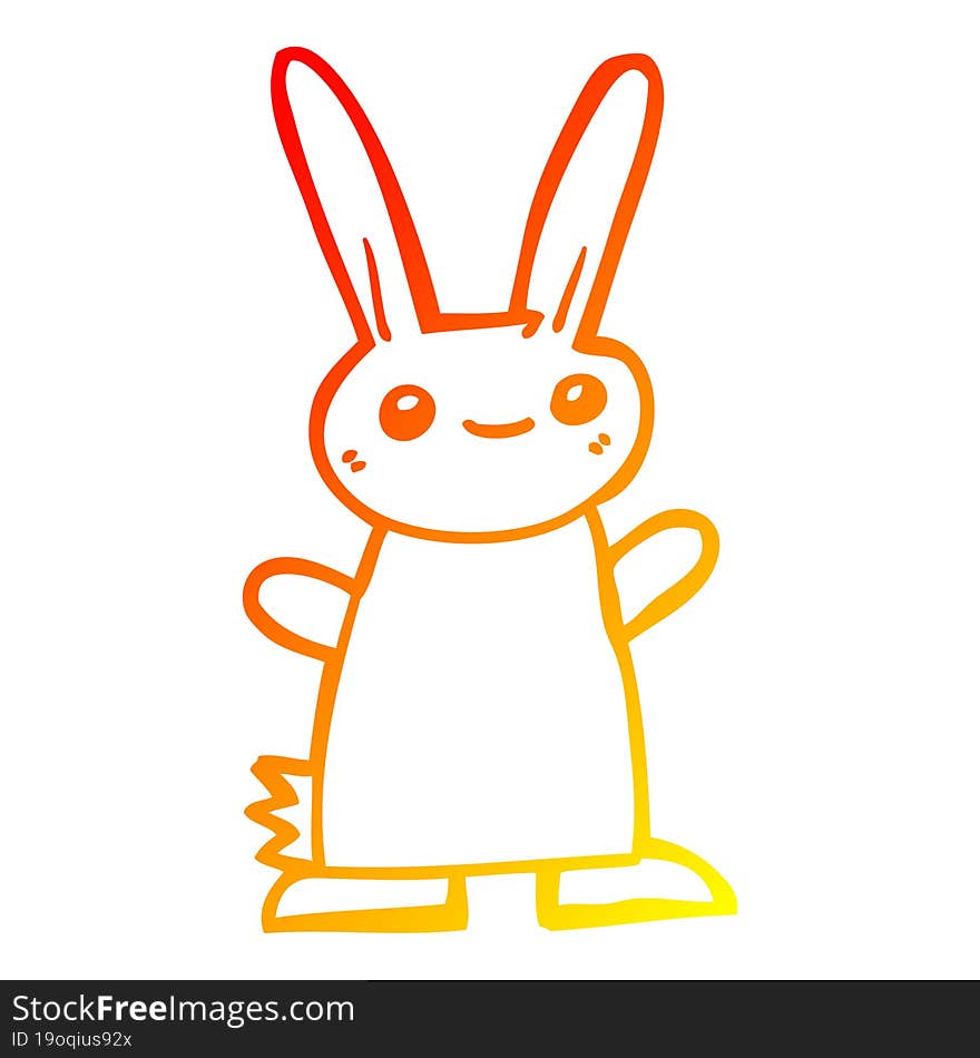 warm gradient line drawing of a cute cartoon rabbit