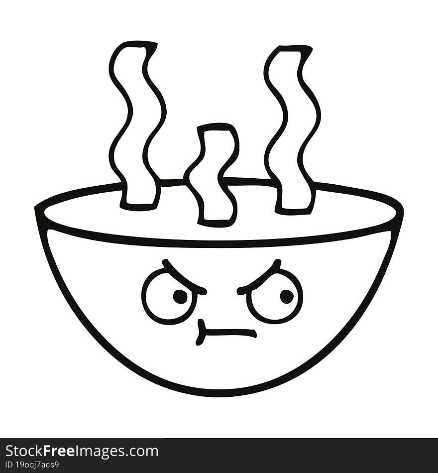 line drawing cartoon bowl of hot soup