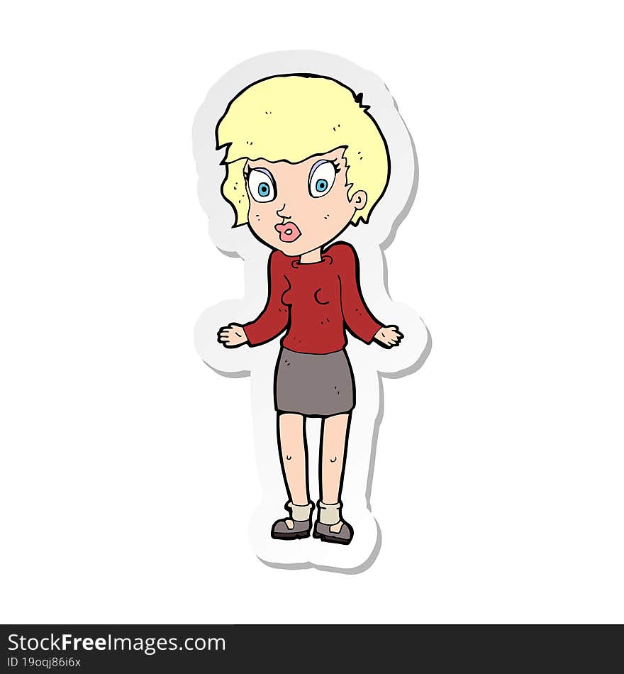 Sticker Of A Cartoon Woman Shrugging Shoulders