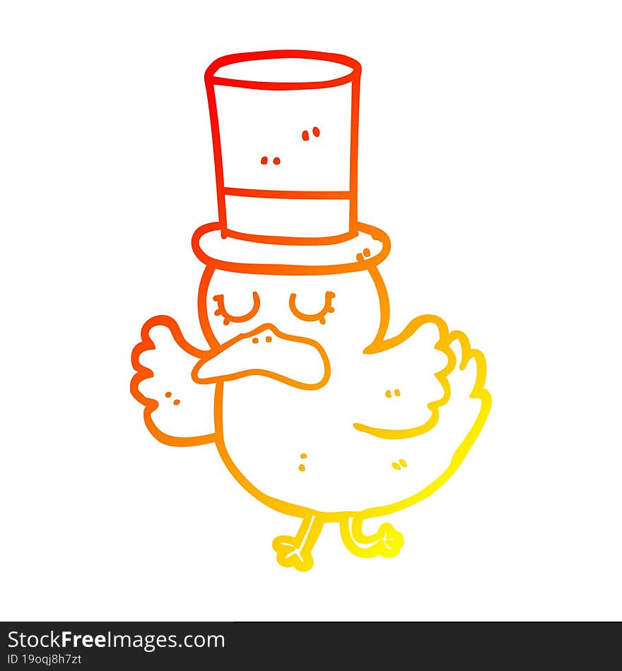 warm gradient line drawing cartoon duck wearing top hat