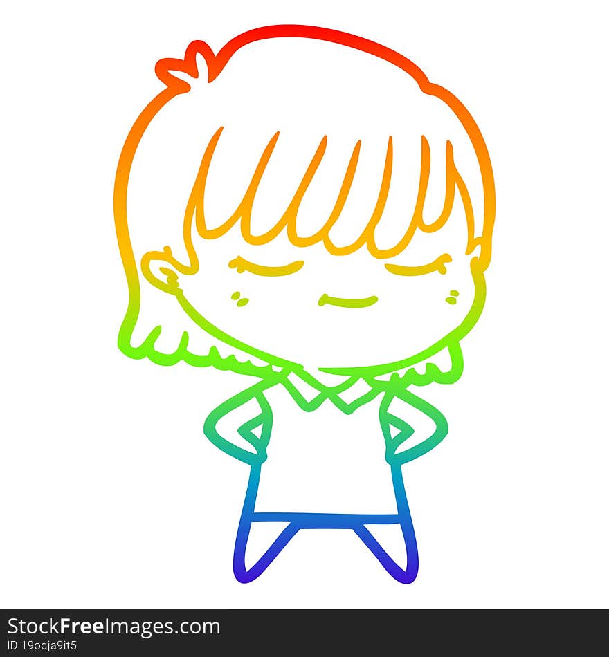 rainbow gradient line drawing of a cartoon woman