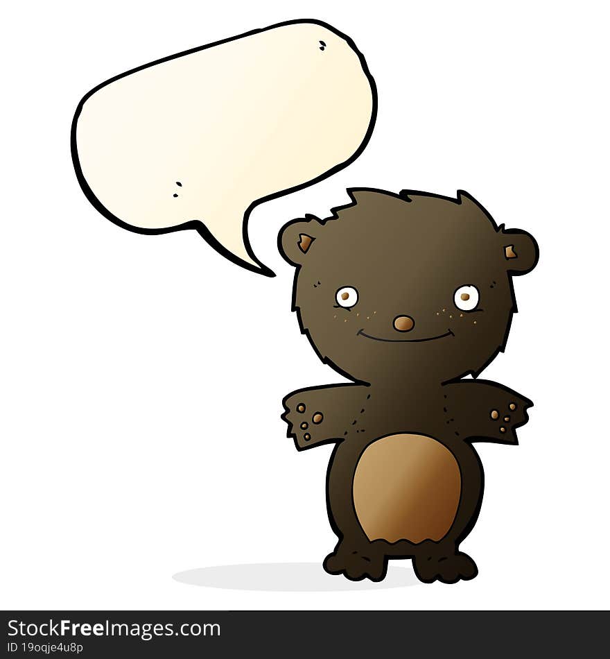 Cartoon Happy Little Black Bear With Speech Bubble