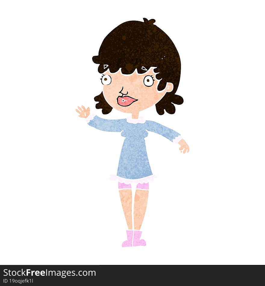 cartoon woman waving