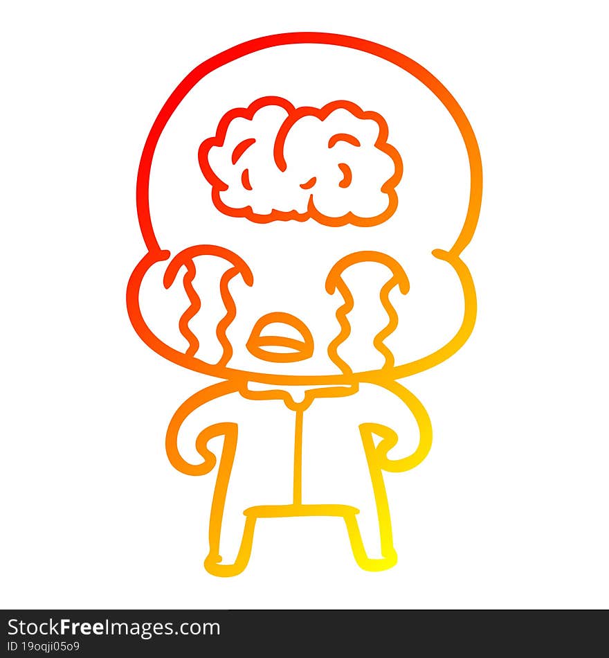 warm gradient line drawing cartoon big brain alien crying