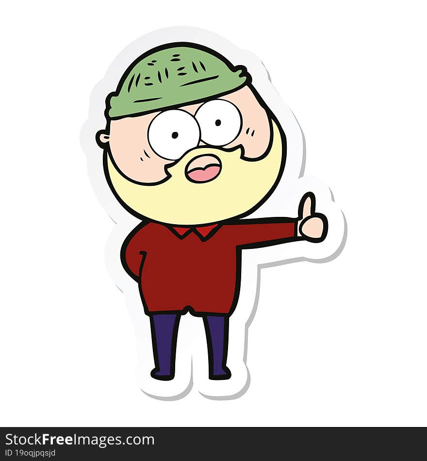 Sticker Of A Cartoon Bearded Man Giving Thumbs Up Sign