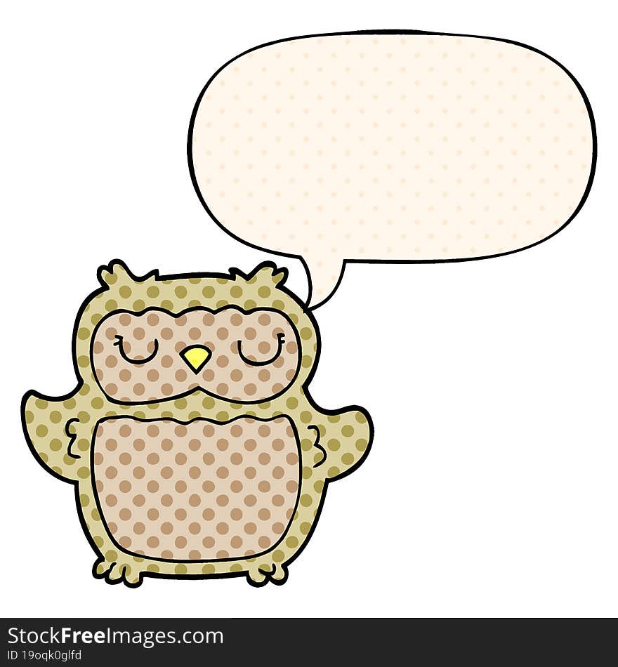 cartoon owl and speech bubble in comic book style