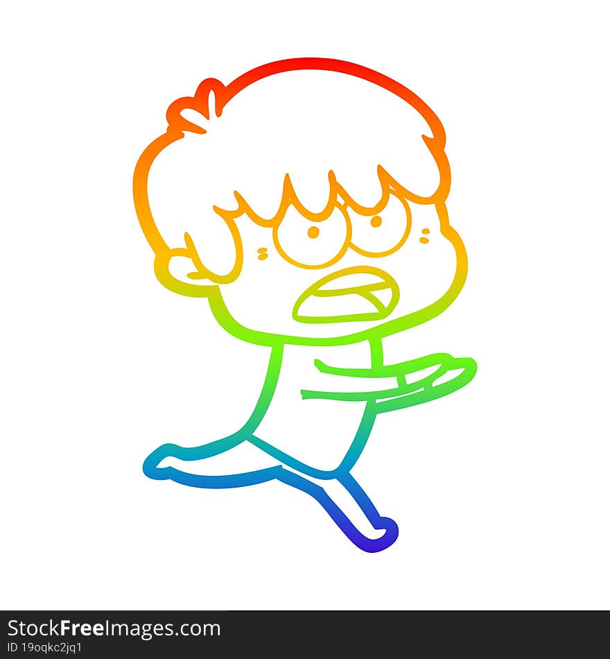 rainbow gradient line drawing worried cartoon boy