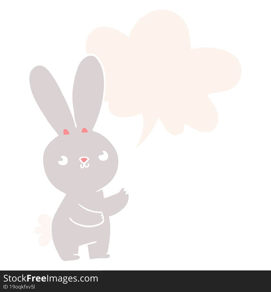 cute cartoon rabbit and speech bubble in retro style