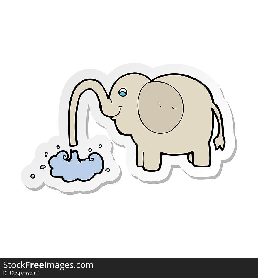 sticker of a cartoon elephant squirting water