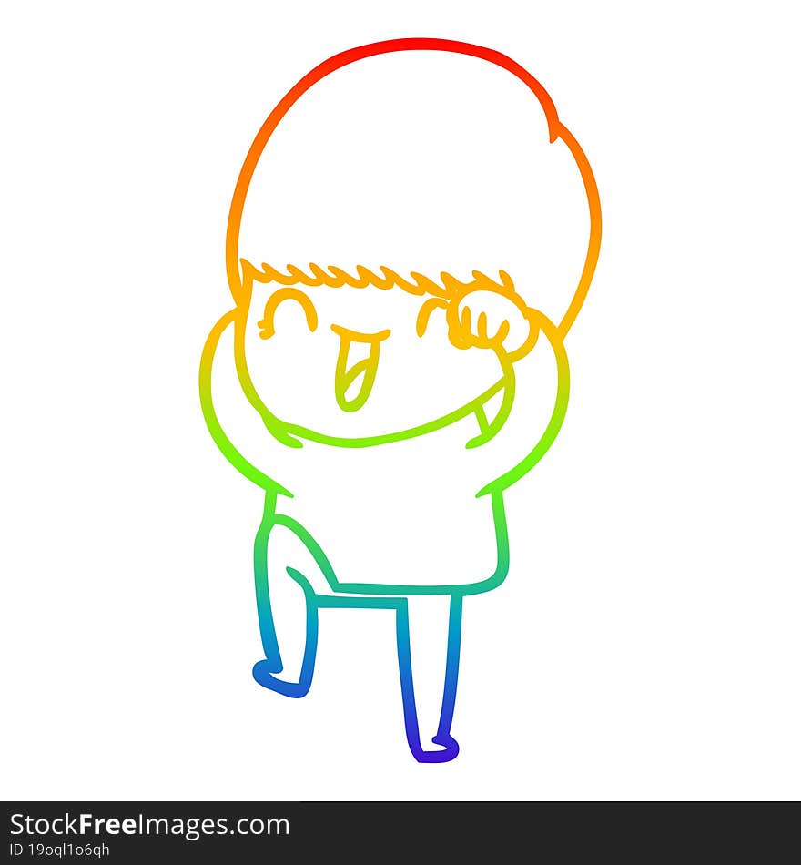 rainbow gradient line drawing of a happy cartoon boy