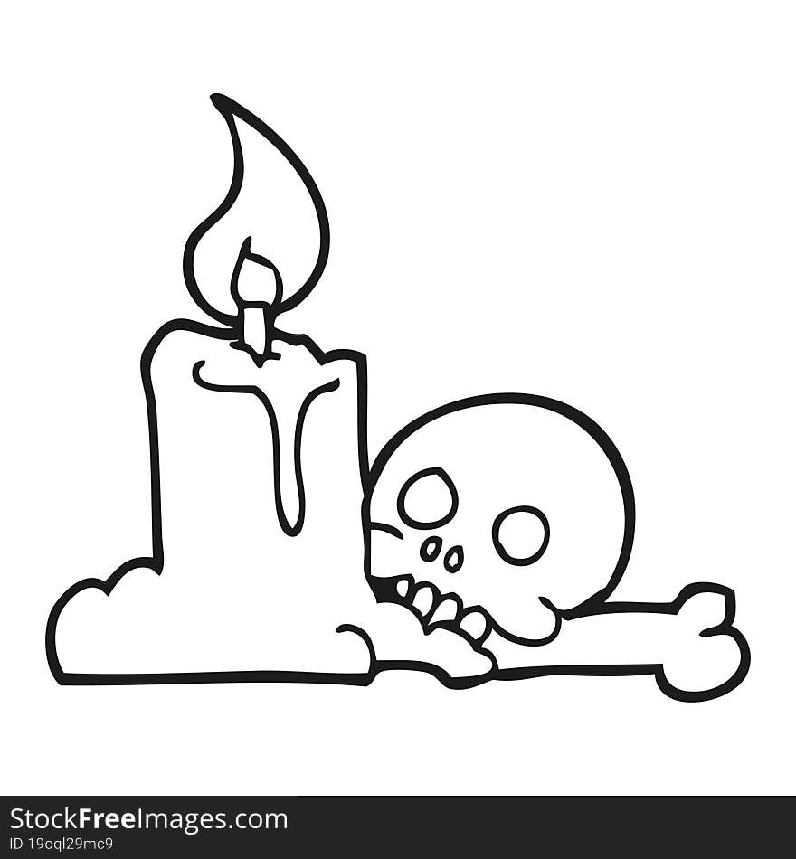 Black And White Cartoon Spooky Skull And Candle