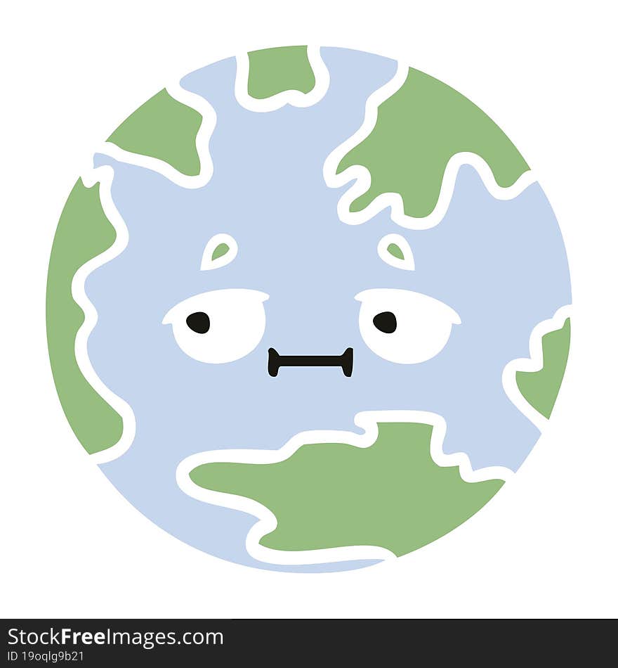 flat color retro cartoon planet earth