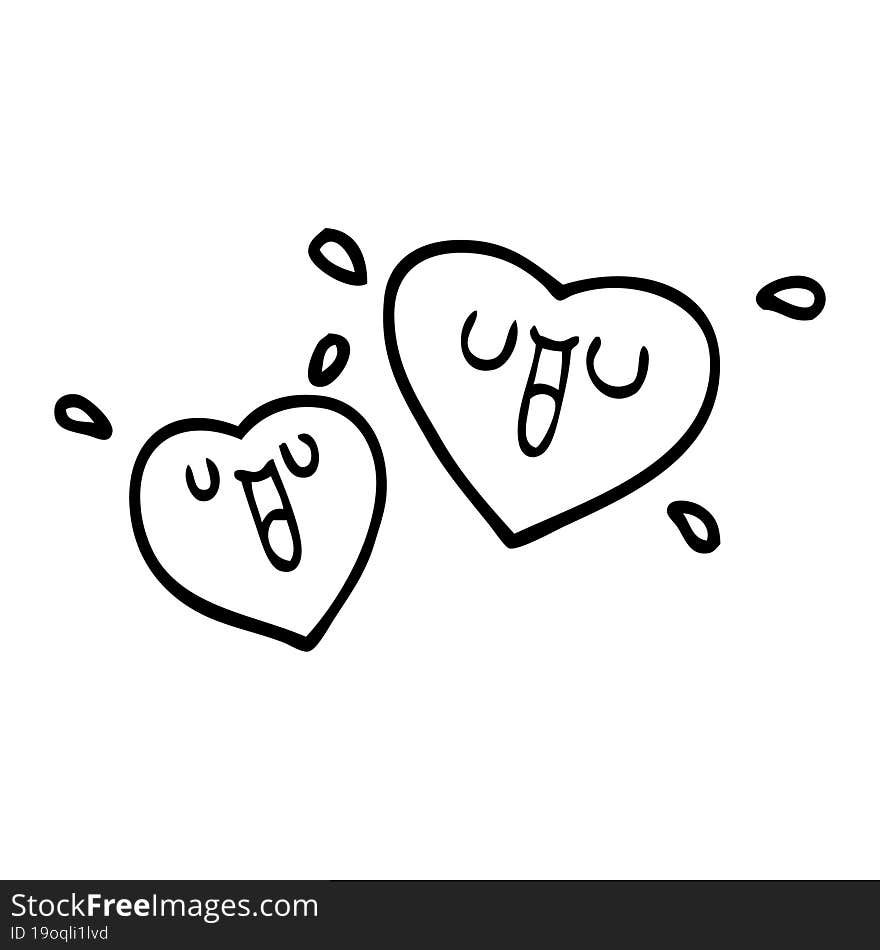 Happy Line Drawing Cartoon Hearts