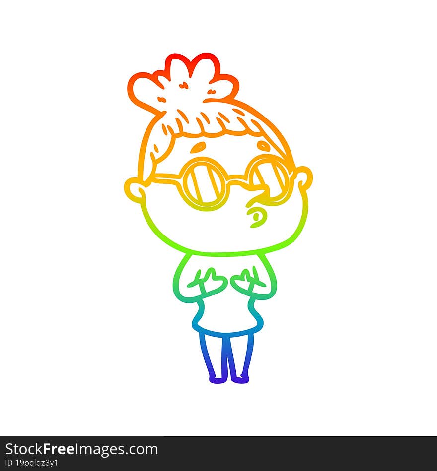 rainbow gradient line drawing cartoon woman wearing glasses