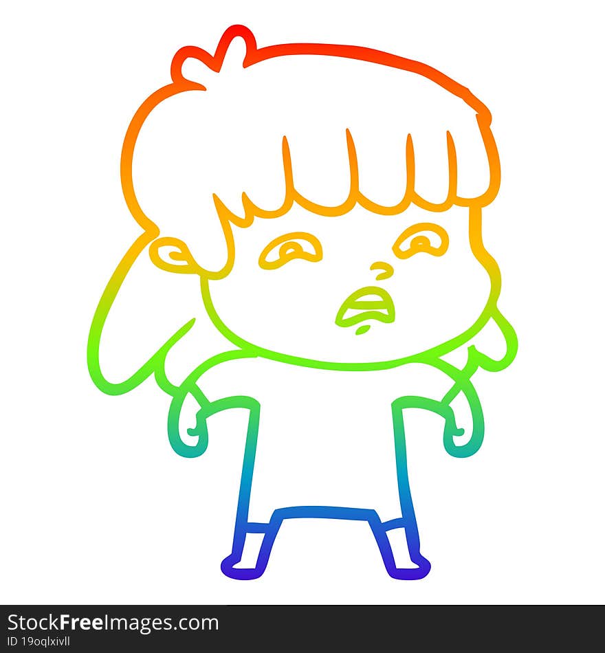 rainbow gradient line drawing cartoon worried woman