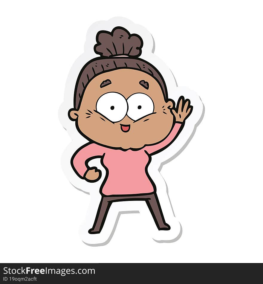 sticker of a cartoon happy old woman