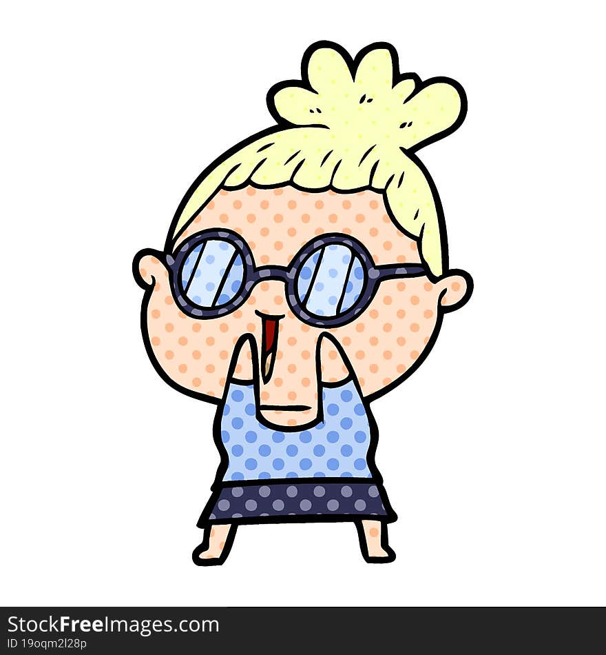 cartoon shy woman wearing spectacles. cartoon shy woman wearing spectacles