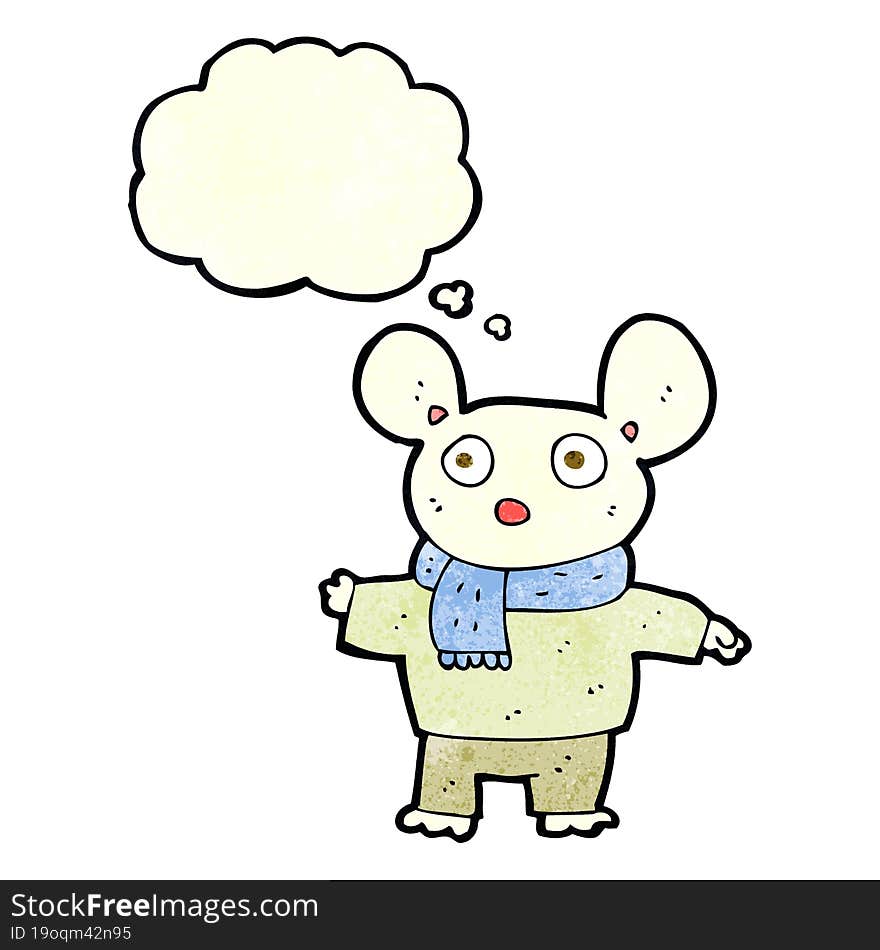 Cartoon Mouse In Clothes With Thought Bubble