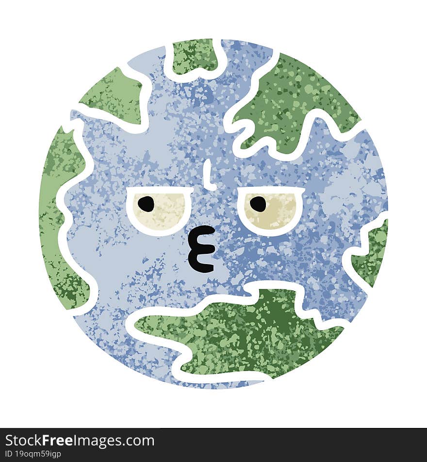 retro illustration style cartoon planet earth