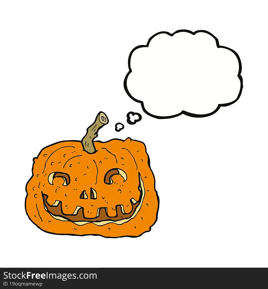 cartoon pumpkin with thought bubble