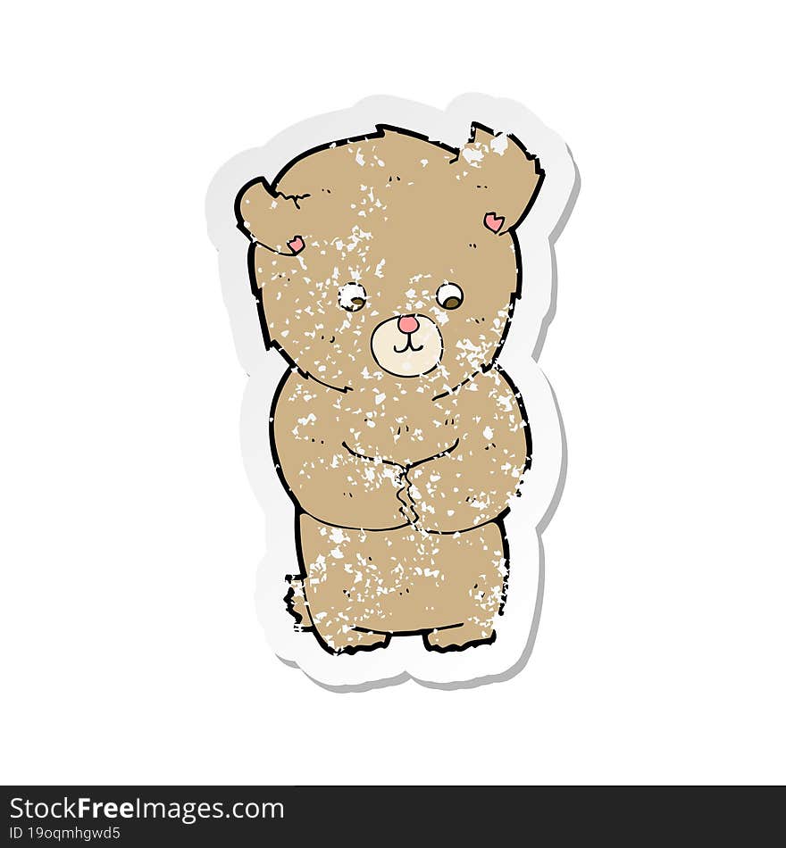 retro distressed sticker of a cute cartoon teddy bear