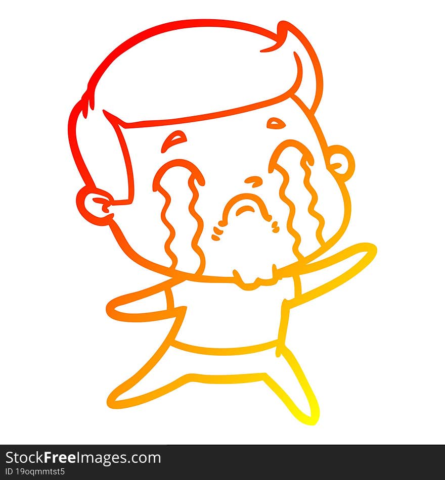 Warm Gradient Line Drawing Cartoon Man Crying