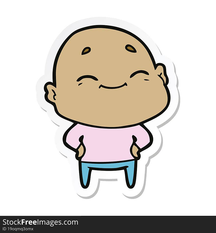 sticker of a cartoon happy bald man