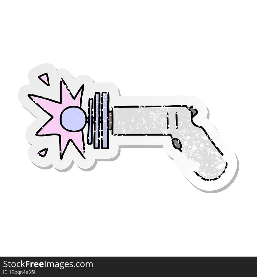 Distressed Sticker Of A Quirky Hand Drawn Cartoon Ray Gun