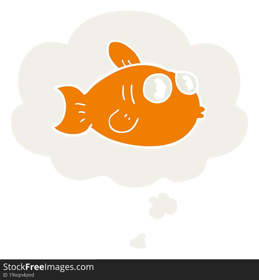 cartoon fish and thought bubble in retro style