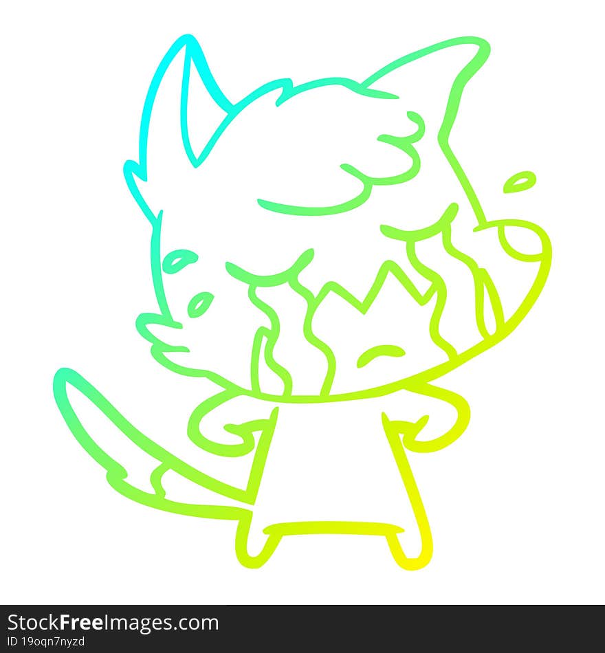 cold gradient line drawing crying fox cartoon