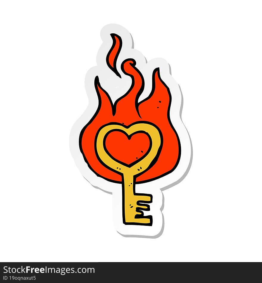 sticker of a cartoon flaming key