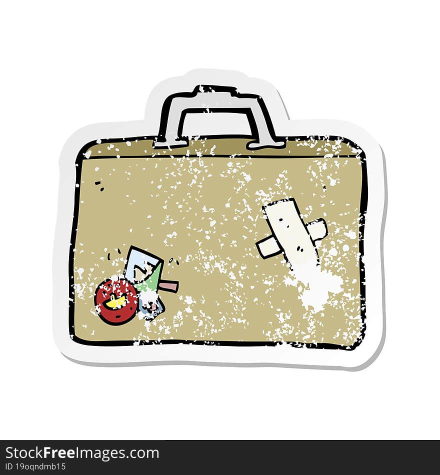 retro distressed sticker of a cartoon luggage