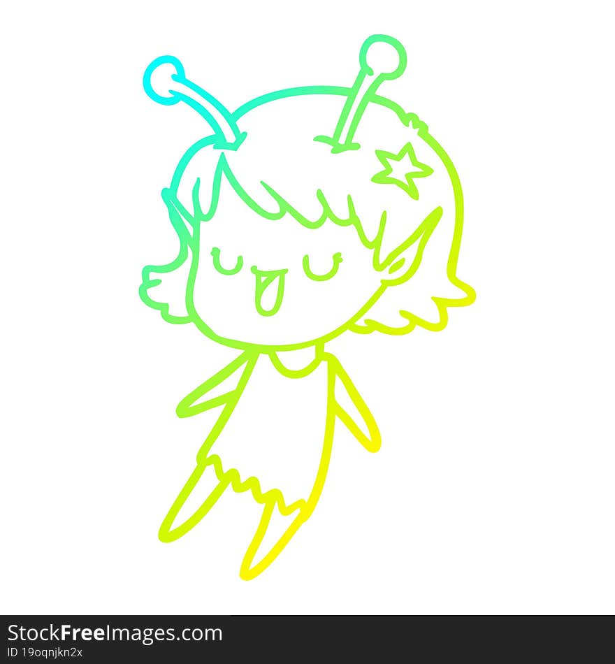 cold gradient line drawing happy alien girl cartoon