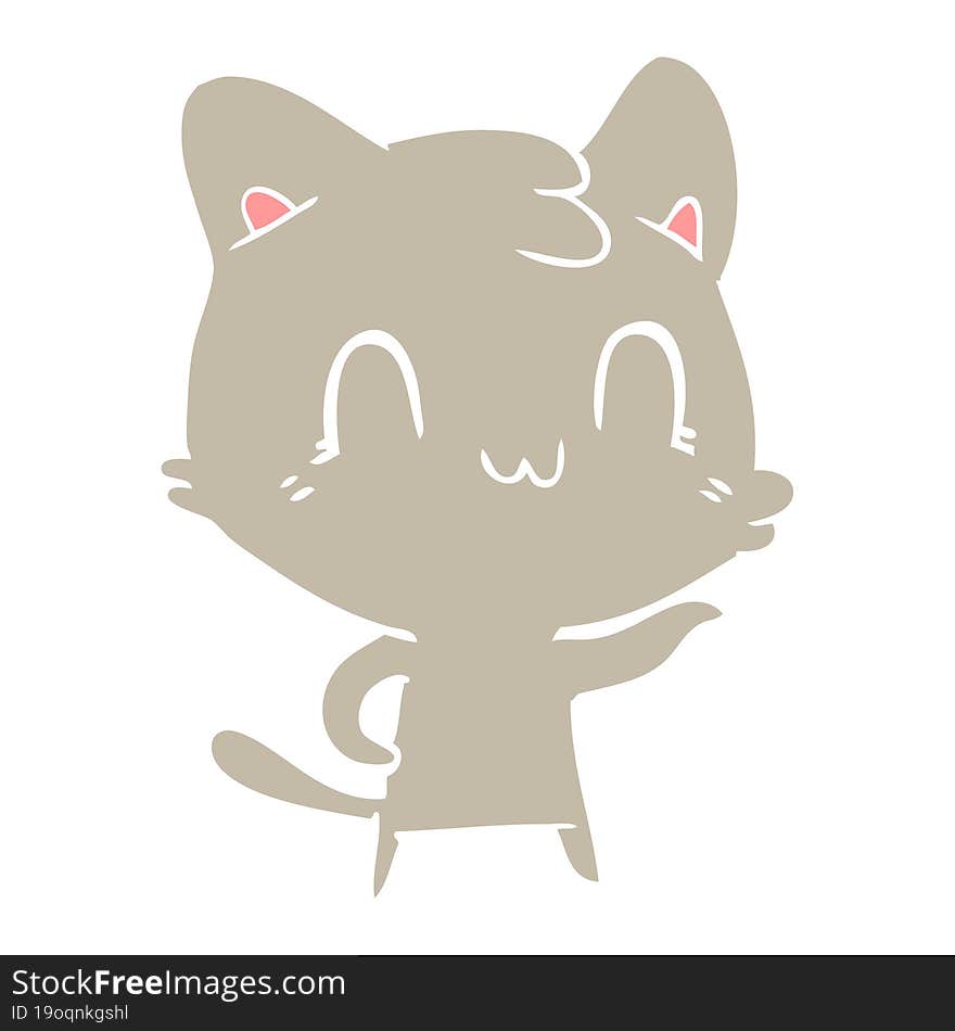 Flat Color Style Cartoon Happy Cat