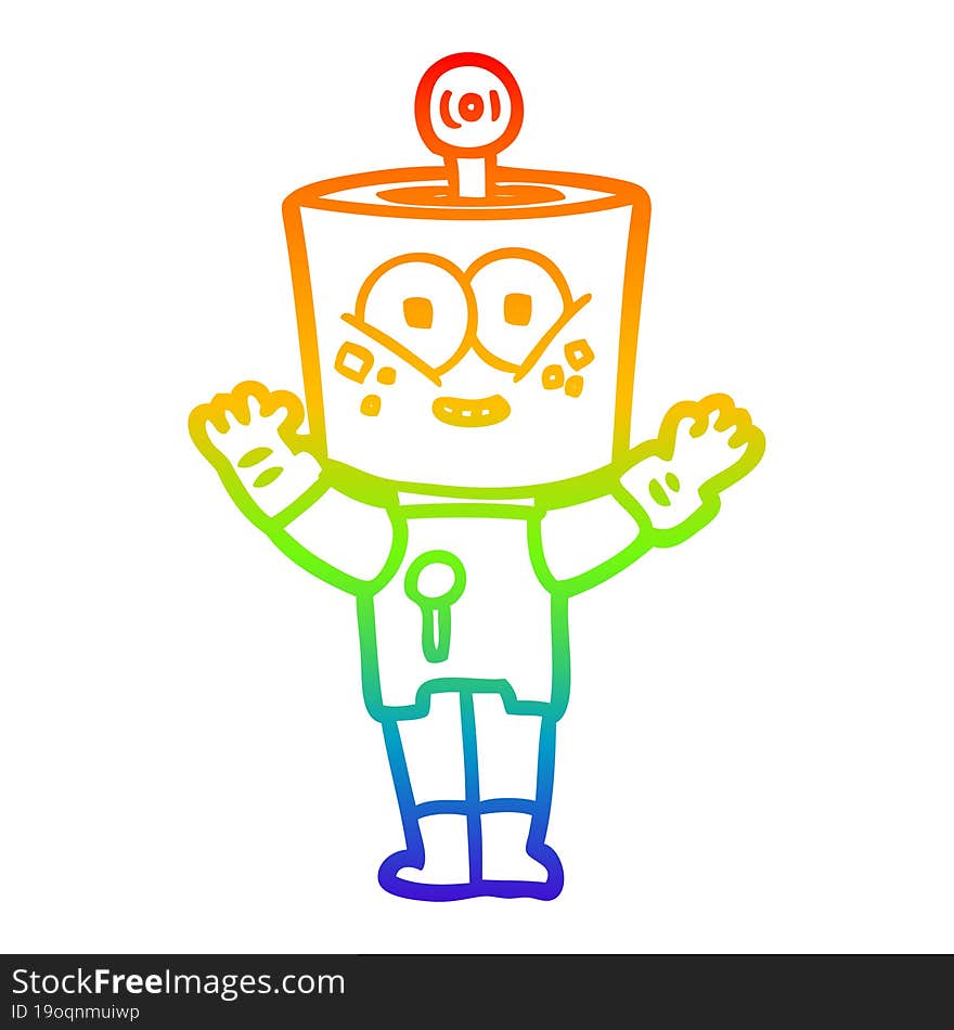 rainbow gradient line drawing of a happy cartoon robot