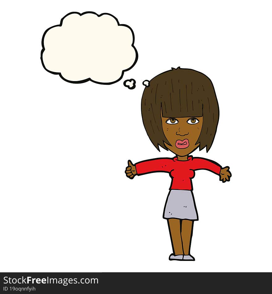 cartoon annoyed woman  with thought bubble