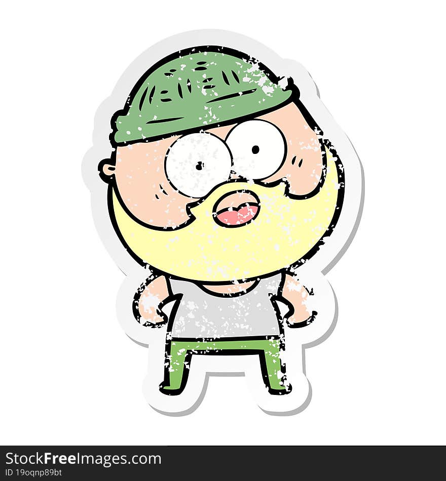 distressed sticker of a cartoon bearded man