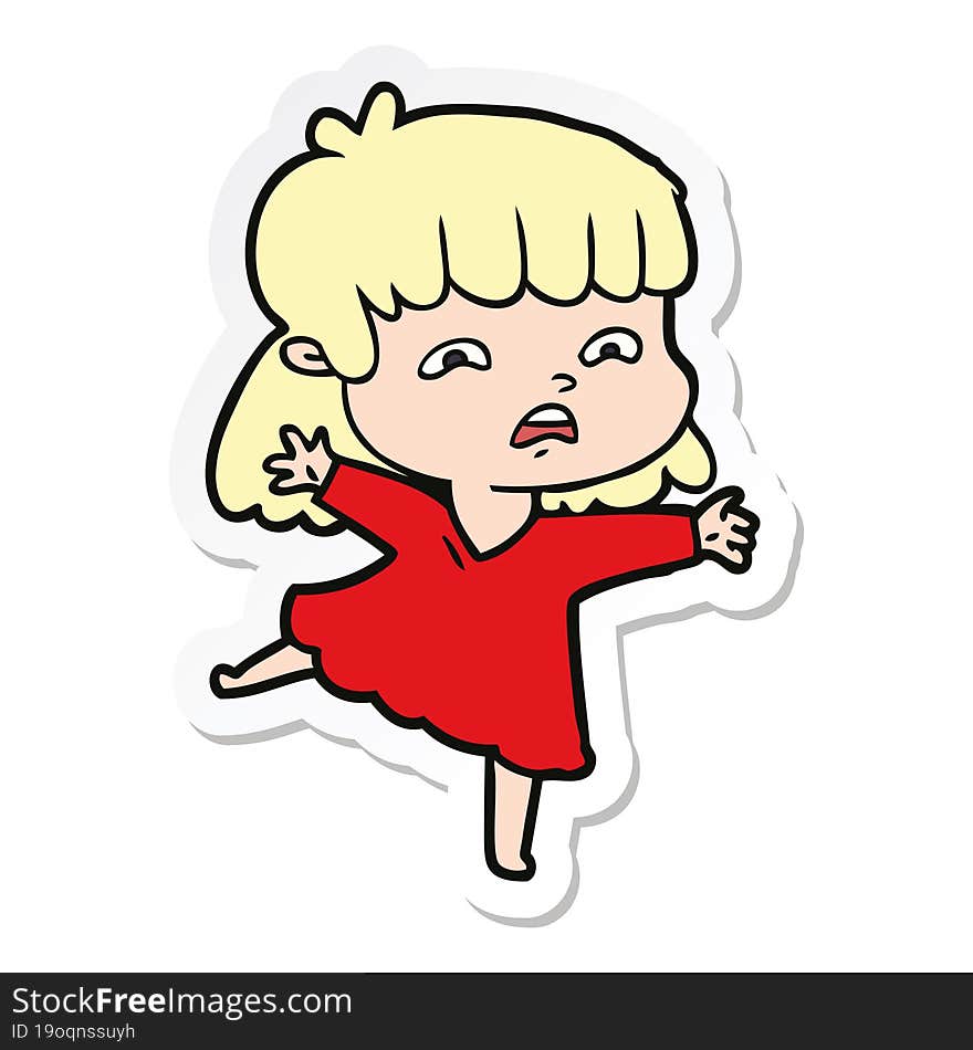 sticker of a cartoon worried woman