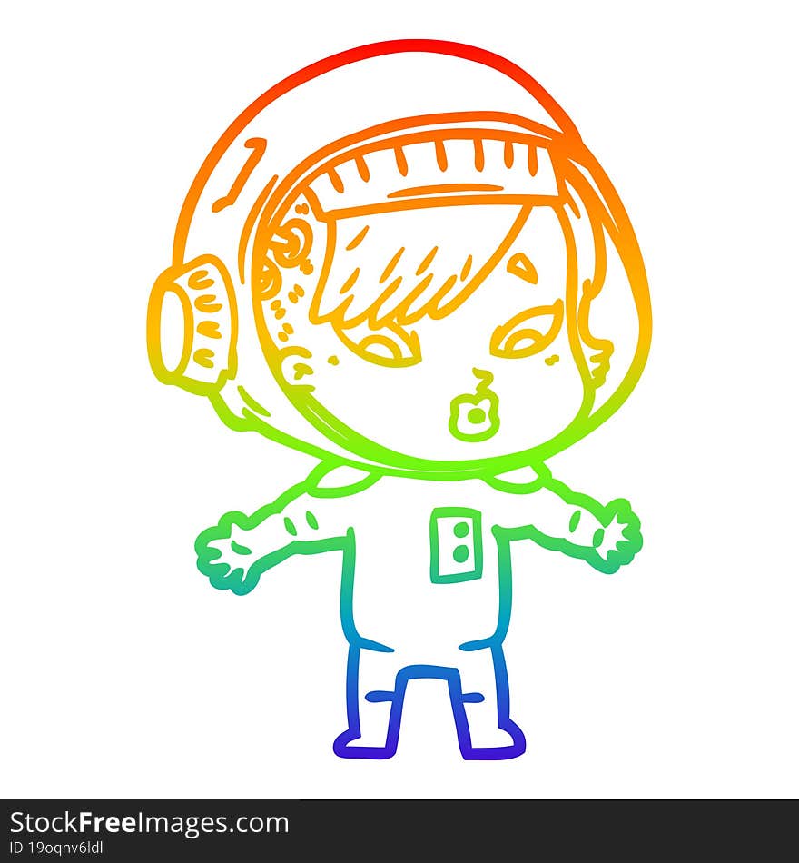 rainbow gradient line drawing cartoon astronaut woman