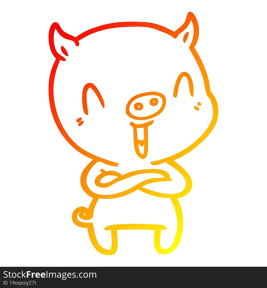 warm gradient line drawing happy cartoon pig