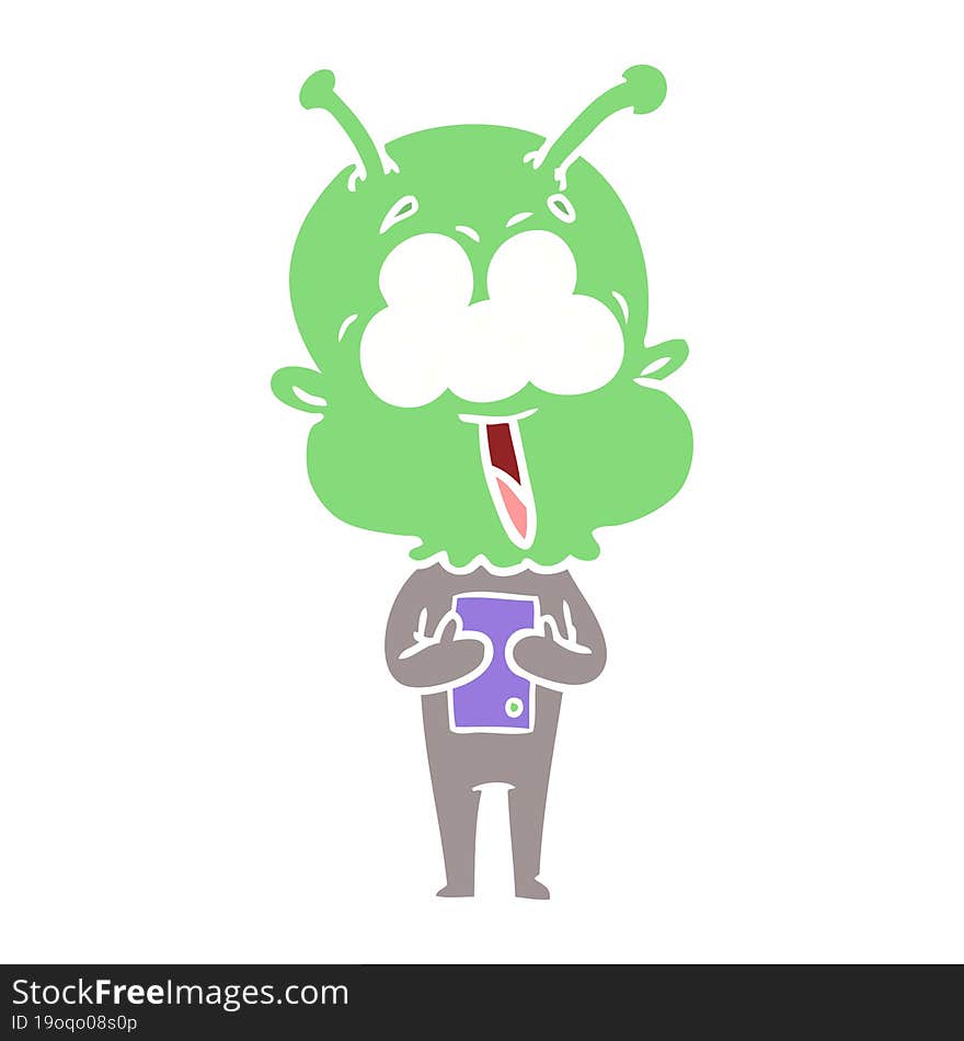 happy flat color style cartoon alien