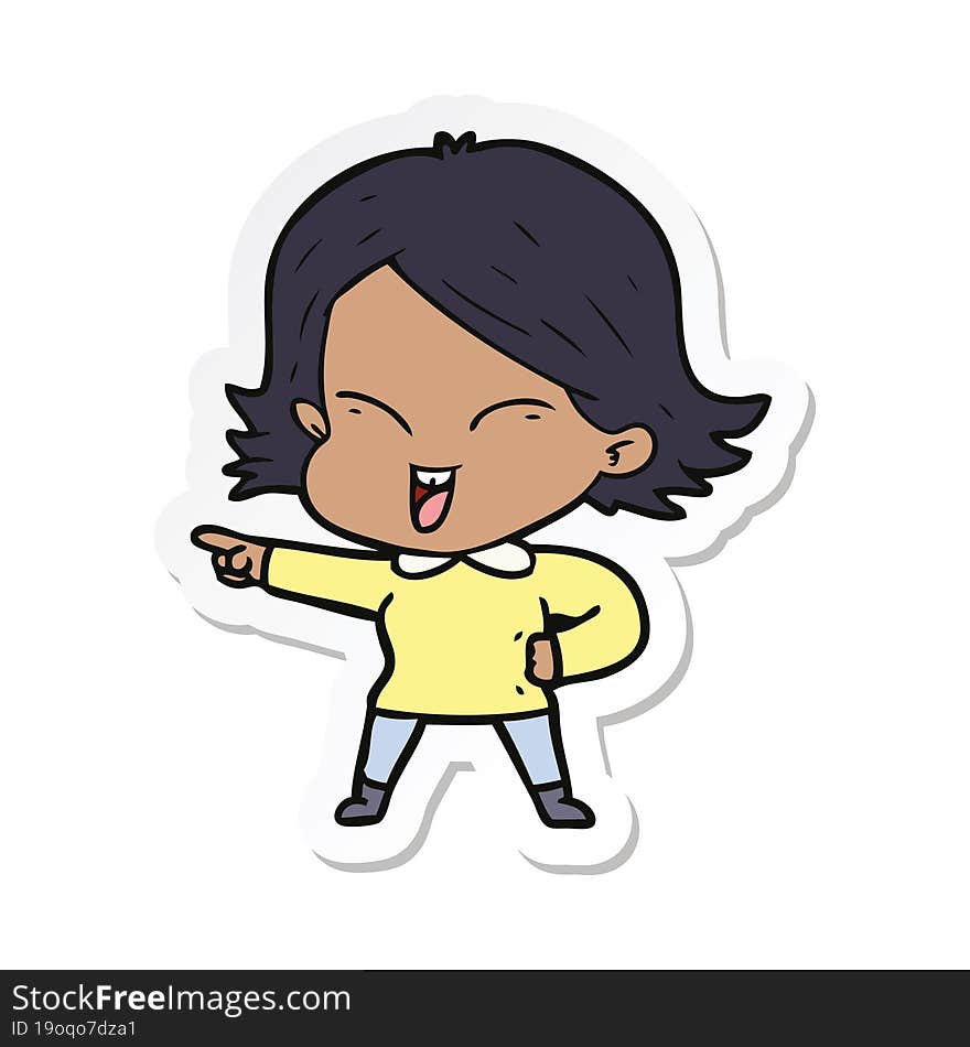 sticker of a happy cartoon girl