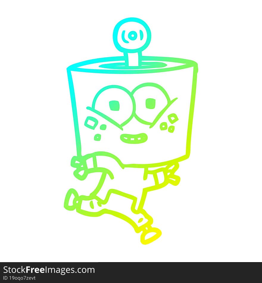 cold gradient line drawing of a happy cartoon robot running