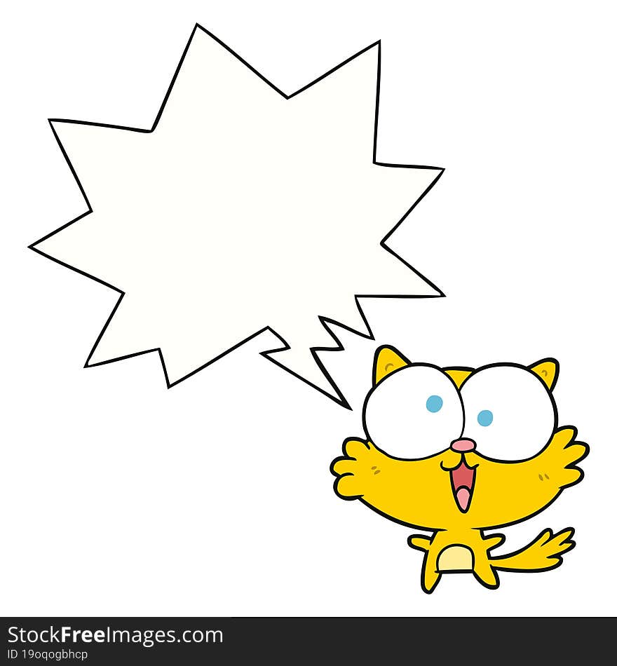 cute cartoon crazy cat and speech bubble