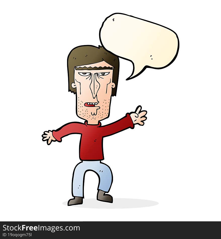 cartoon angry man waving warning with speech bubble