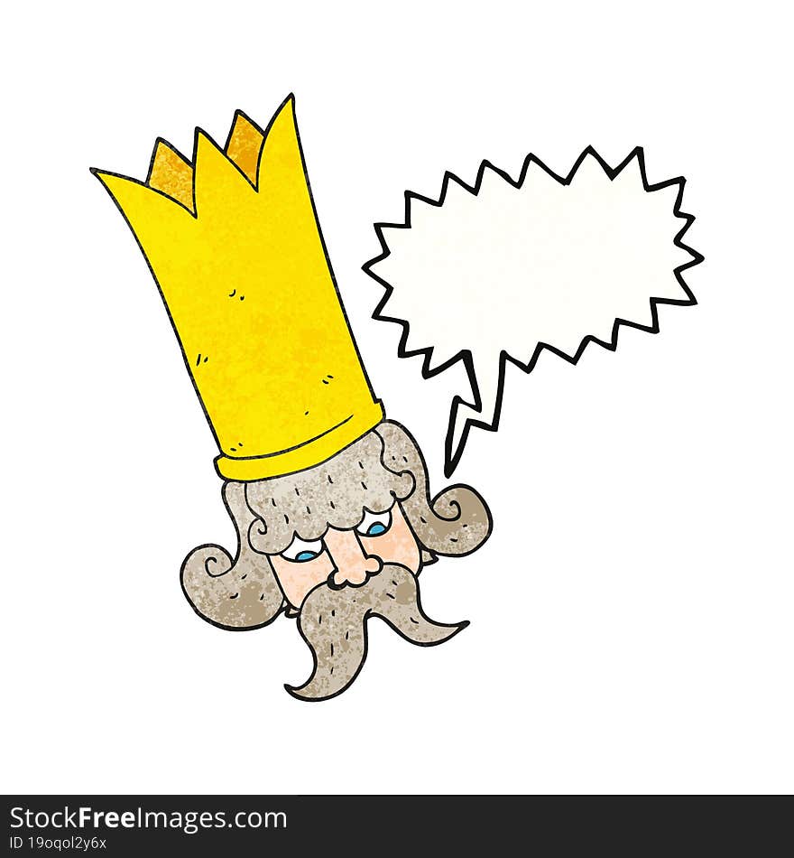 freehand speech bubble textured cartoon king with huge crown